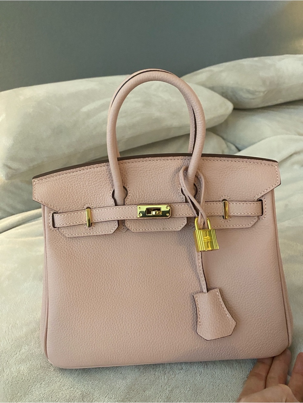 25cm light pink Togo leather top handle handbag bk25